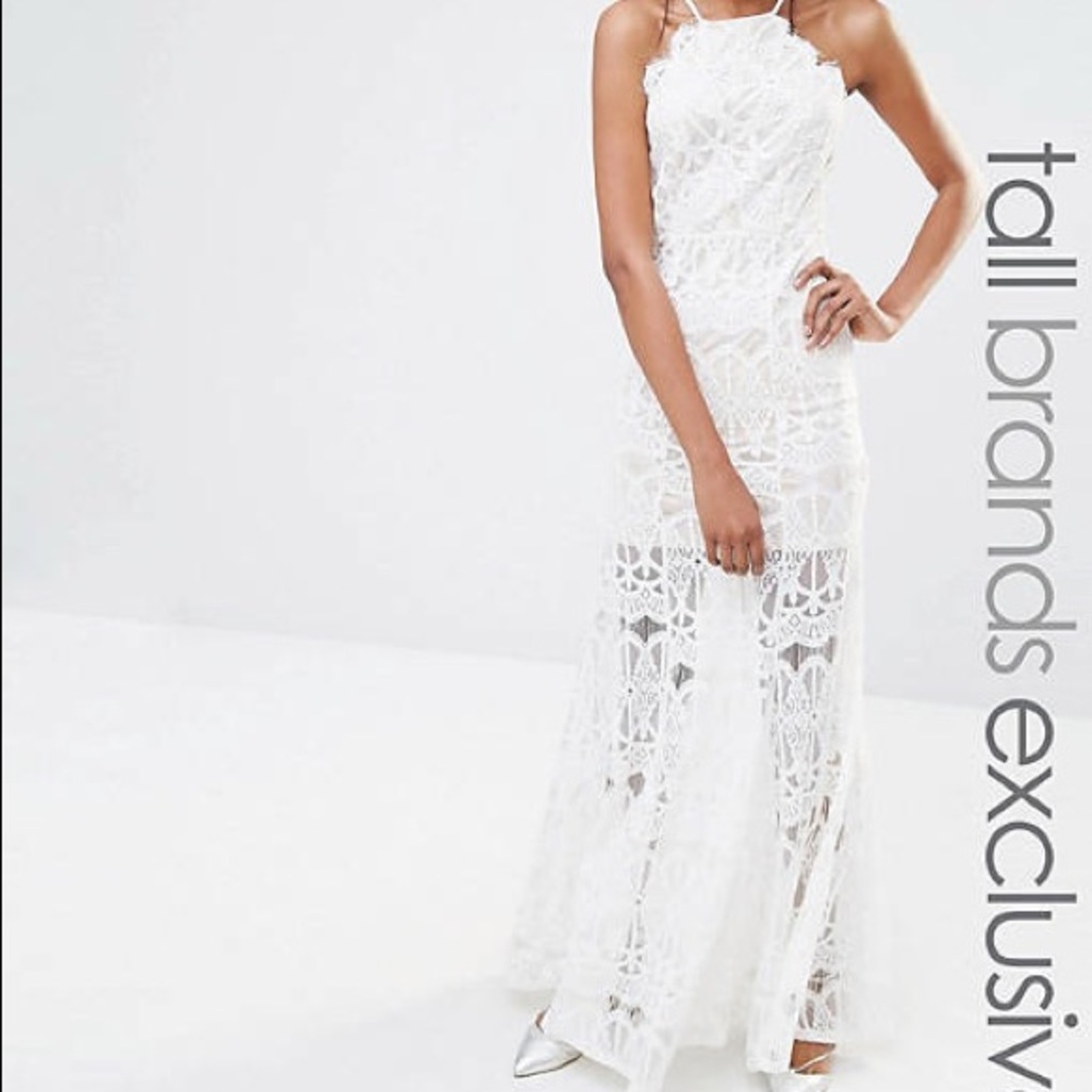 Missguided High Neck Scallop Lace Maxi Dress Size 8